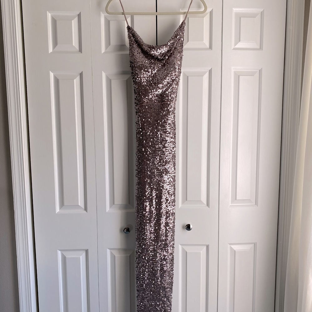 NWOT Adrianna Papell taupe sequin evening gown sz14